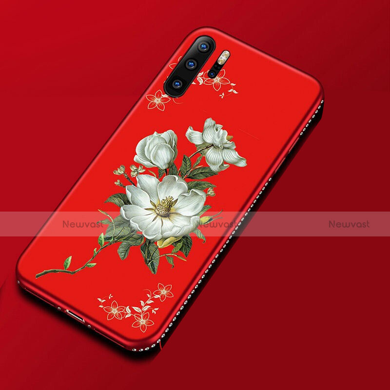 Silicone Candy Rubber Gel Flowers Soft Case Cover for Huawei P30 Pro Red Wine