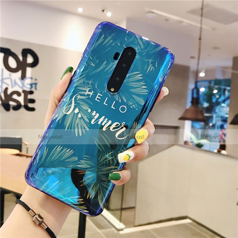 Silicone Candy Rubber Gel Flowers Soft Case Cover for OnePlus 7T Pro Blue