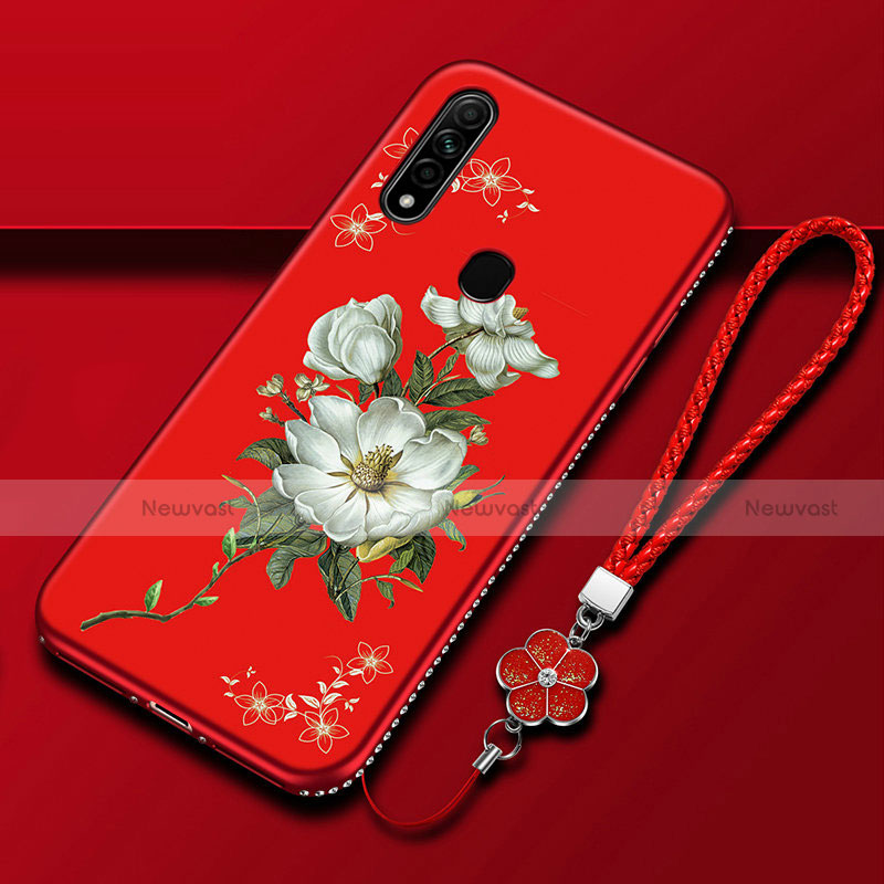 Silicone Candy Rubber Gel Flowers Soft Case Cover for Oppo A31 Red
