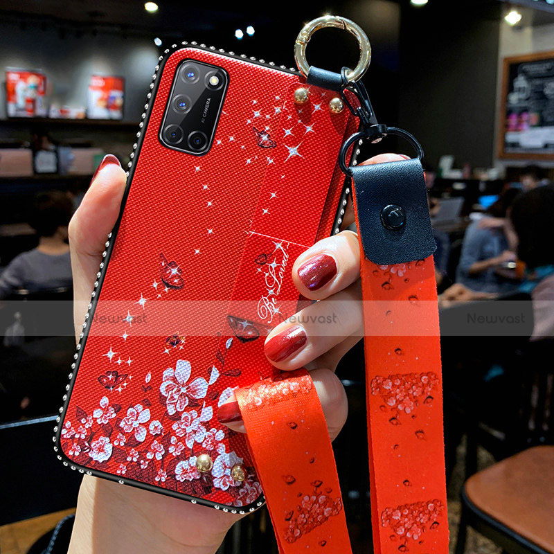 Silicone Candy Rubber Gel Flowers Soft Case Cover for Oppo A72 Red