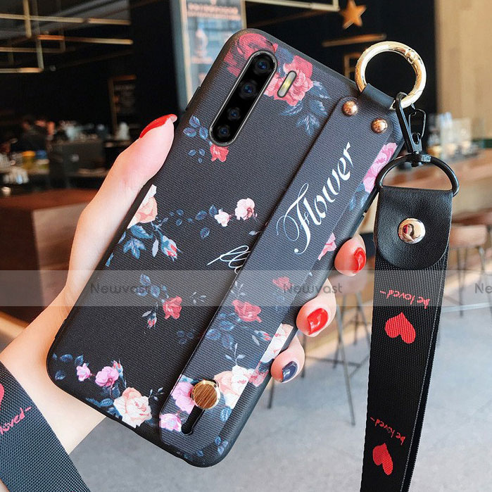 Silicone Candy Rubber Gel Flowers Soft Case Cover for Oppo A91 Black