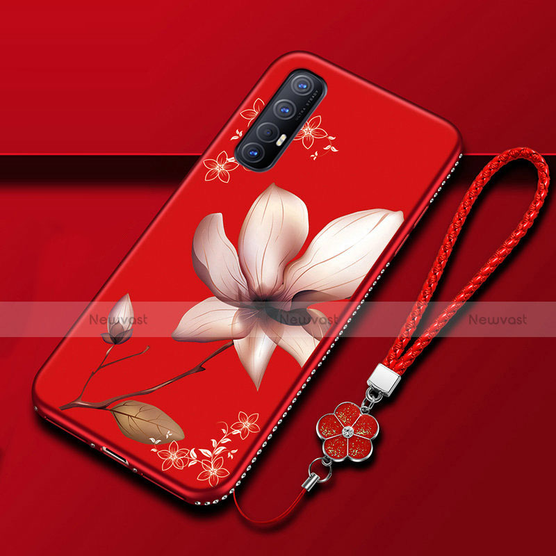 Silicone Candy Rubber Gel Flowers Soft Case Cover for Oppo Find X2 Neo Red Wine