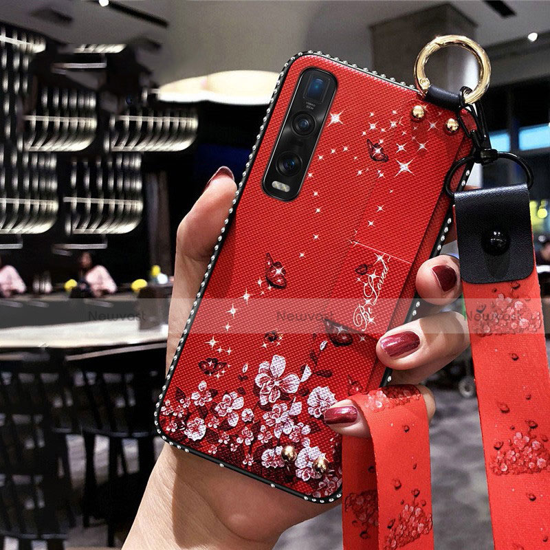Silicone Candy Rubber Gel Flowers Soft Case Cover for Oppo Find X2 Pro Red