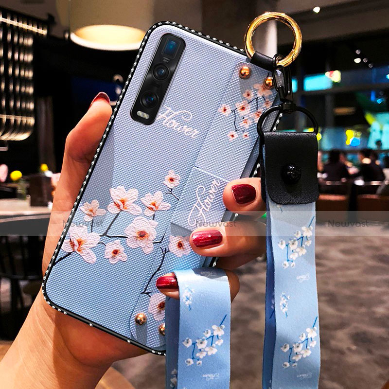 Silicone Candy Rubber Gel Flowers Soft Case Cover for Oppo Find X2 Pro Sky Blue