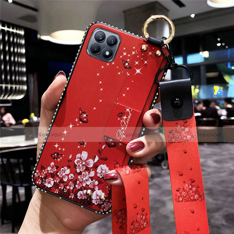 Silicone Candy Rubber Gel Flowers Soft Case Cover for Oppo Reno4 SE 5G Red