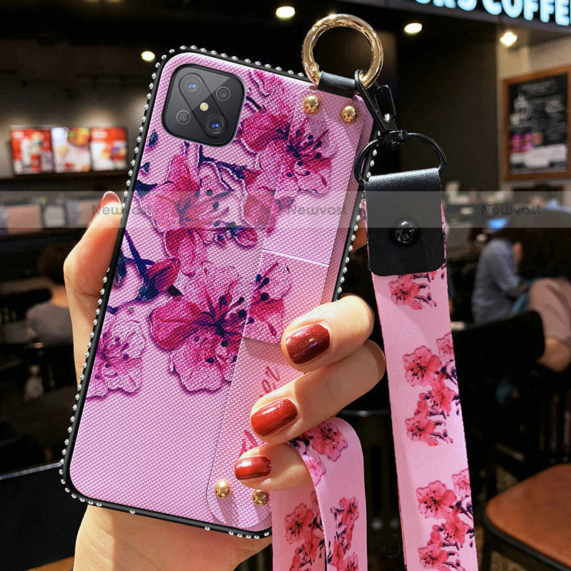 Silicone Candy Rubber Gel Flowers Soft Case Cover for Oppo Reno4 Z 5G Purple