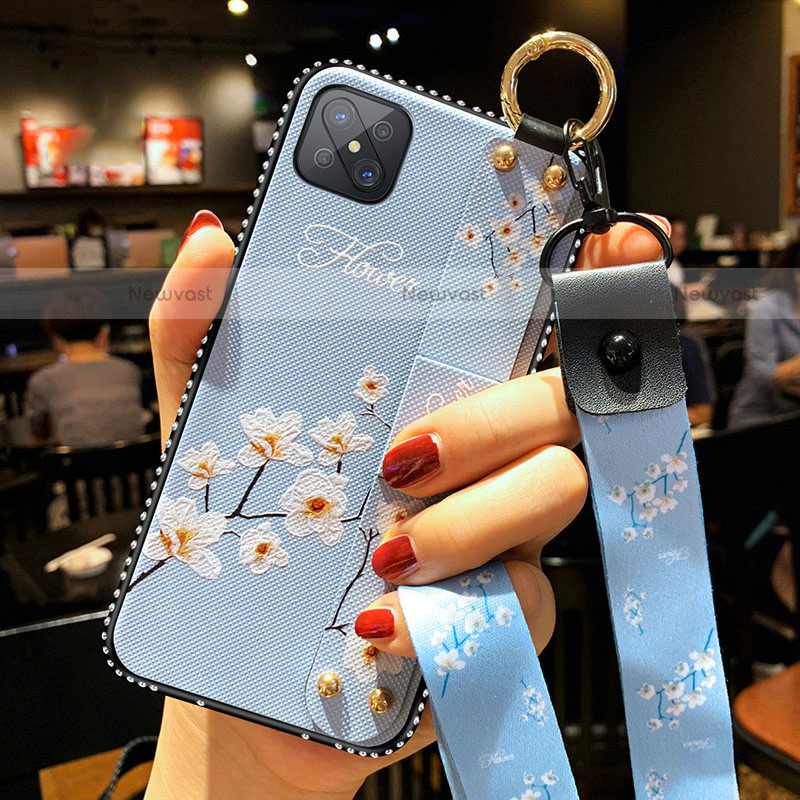 Silicone Candy Rubber Gel Flowers Soft Case Cover for Oppo Reno4 Z 5G Sky Blue