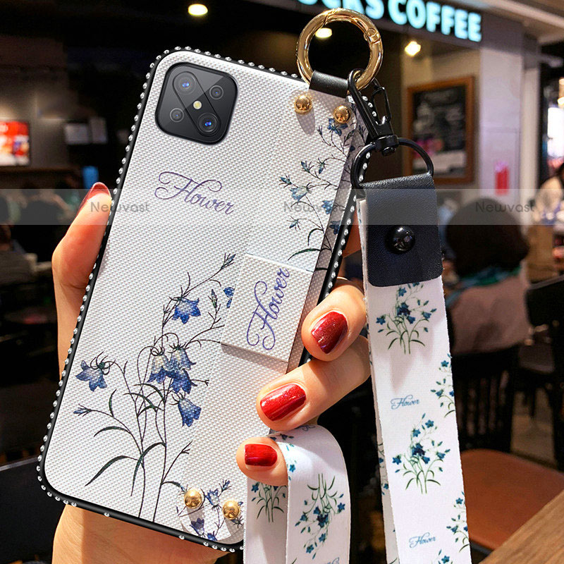 Silicone Candy Rubber Gel Flowers Soft Case Cover for Oppo Reno4 Z 5G White