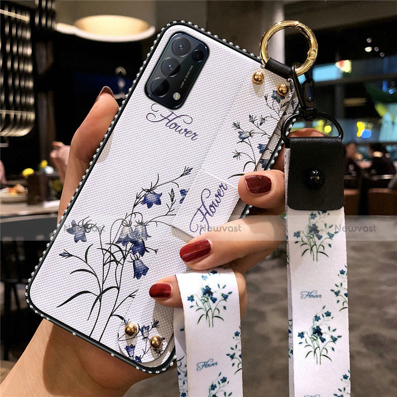 Silicone Candy Rubber Gel Flowers Soft Case Cover for Oppo Reno5 Pro 5G White