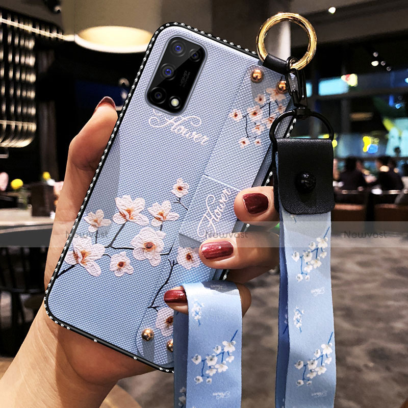 Silicone Candy Rubber Gel Flowers Soft Case Cover for Realme Q2 Pro 5G Mint Blue