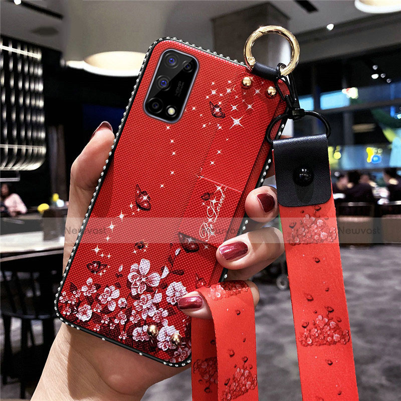 Silicone Candy Rubber Gel Flowers Soft Case Cover for Realme X7 5G Red