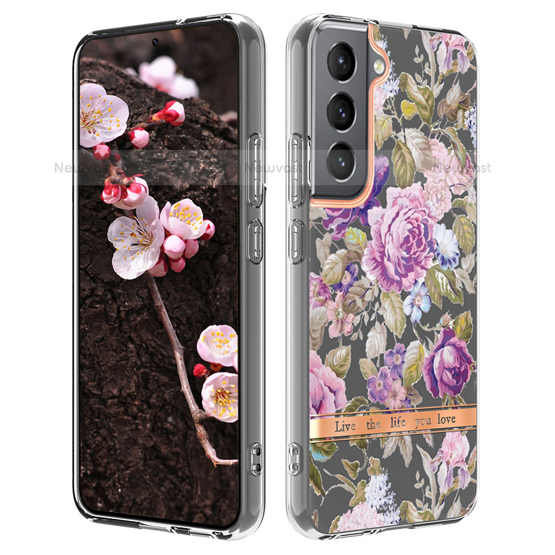 Silicone Candy Rubber Gel Flowers Soft Case Cover for Samsung Galaxy S21 Plus 5G Purple