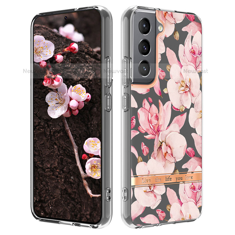 Silicone Candy Rubber Gel Flowers Soft Case Cover for Samsung Galaxy S22 5G Pink