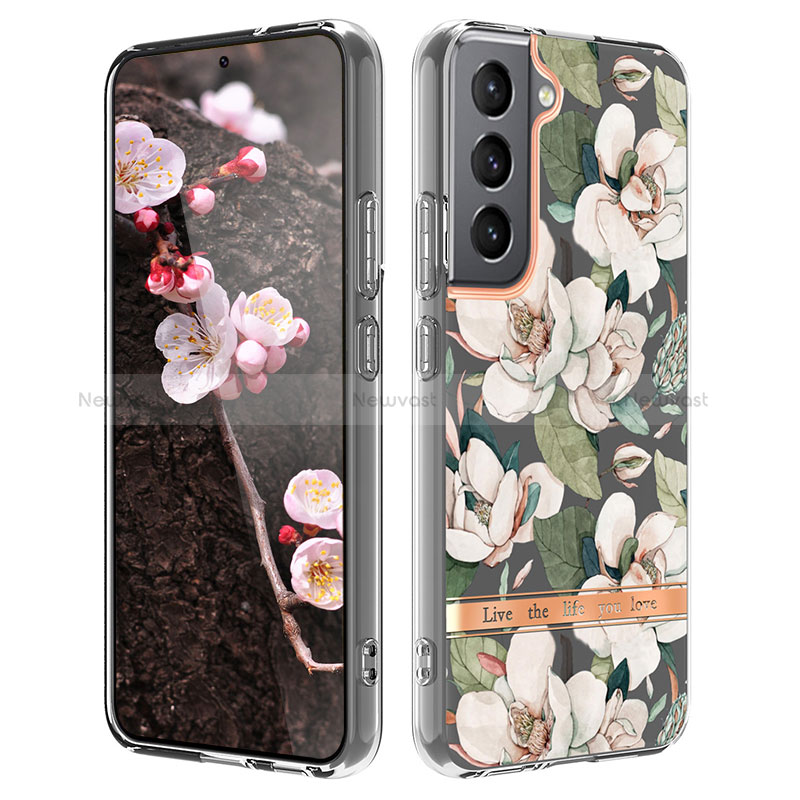 Silicone Candy Rubber Gel Flowers Soft Case Cover for Samsung Galaxy S22 Plus 5G White