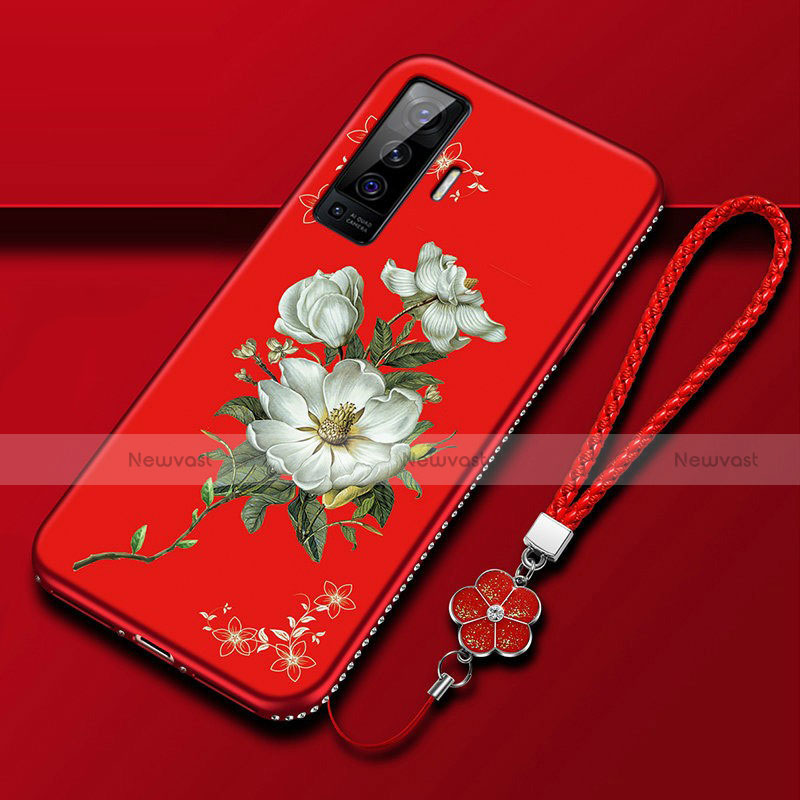 Silicone Candy Rubber Gel Flowers Soft Case Cover for Vivo X50 5G Red