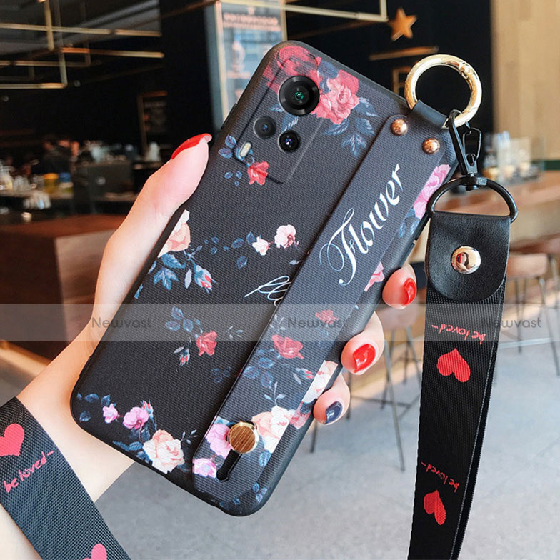 Silicone Candy Rubber Gel Flowers Soft Case Cover for Vivo X60 5G Black