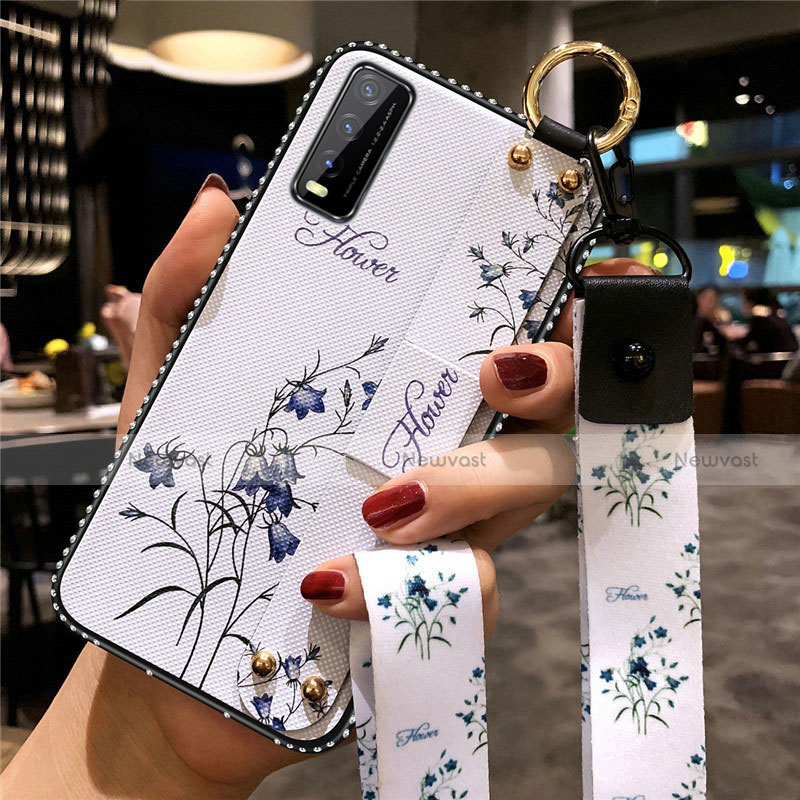 Silicone Candy Rubber Gel Flowers Soft Case Cover for Vivo Y20 White