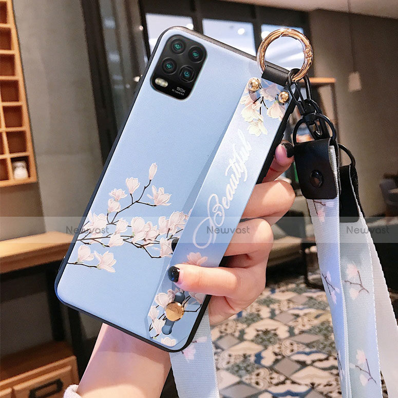 Silicone Candy Rubber Gel Flowers Soft Case Cover for Xiaomi Mi 10 Lite Sky Blue