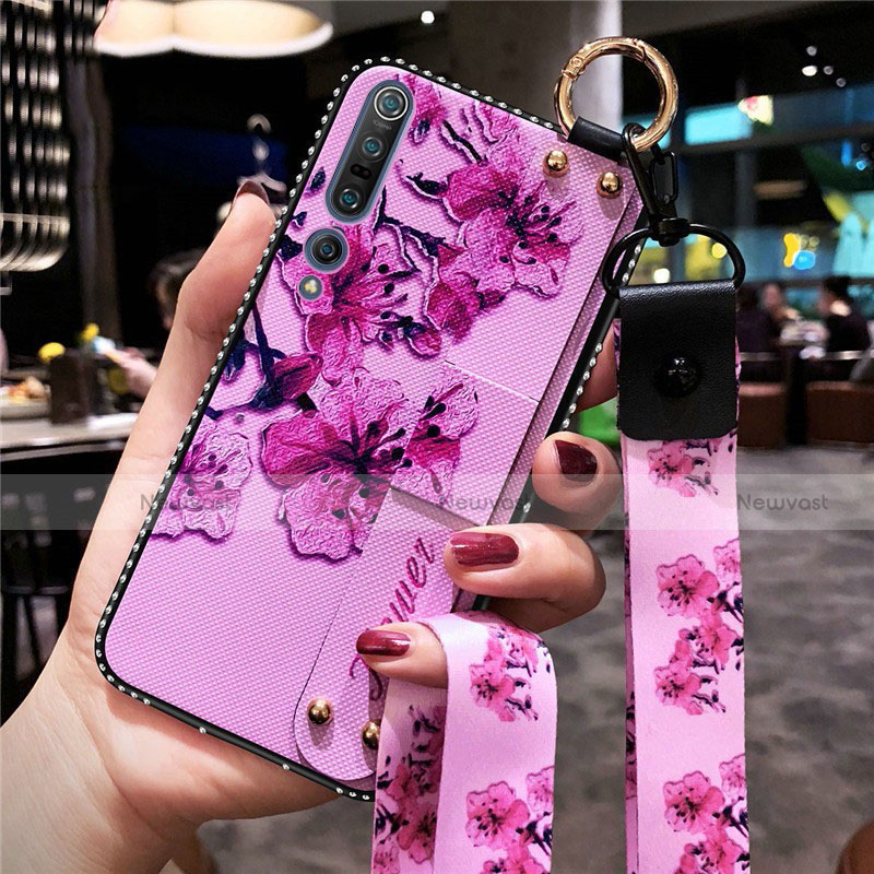 Silicone Candy Rubber Gel Flowers Soft Case Cover for Xiaomi Mi 10 Pro Purple