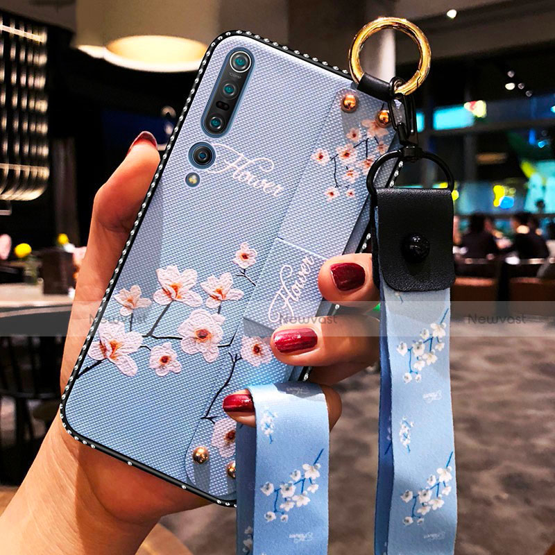Silicone Candy Rubber Gel Flowers Soft Case Cover for Xiaomi Mi 10 Pro Sky Blue