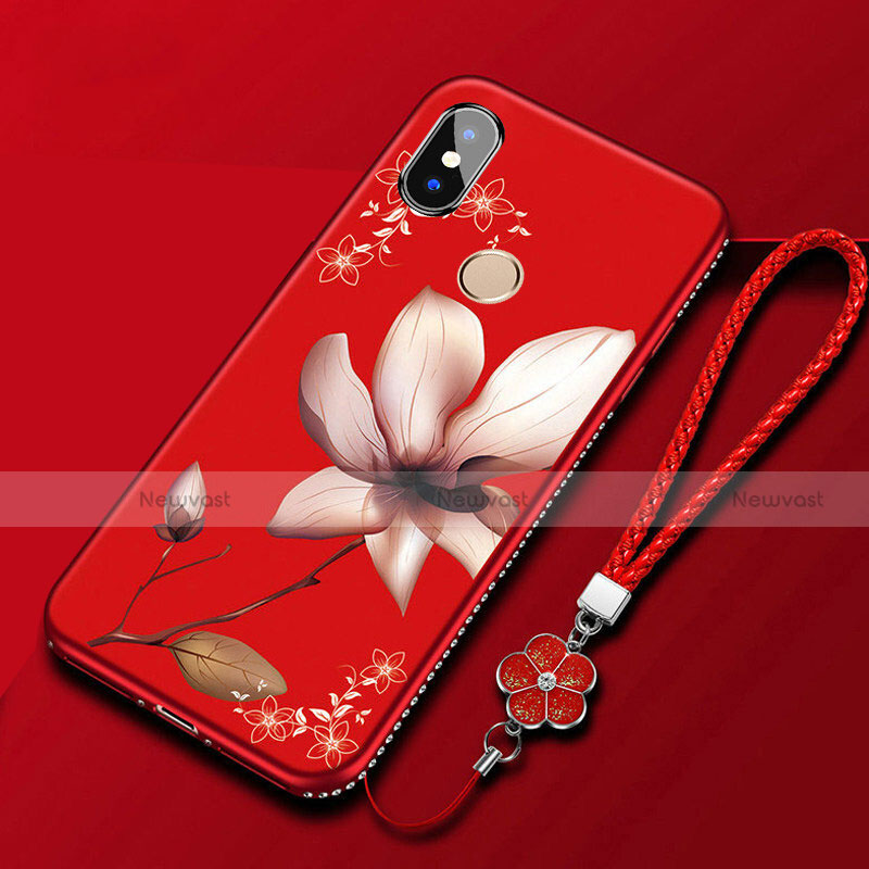 Silicone Candy Rubber Gel Flowers Soft Case Cover for Xiaomi Mi A2 Lite Red