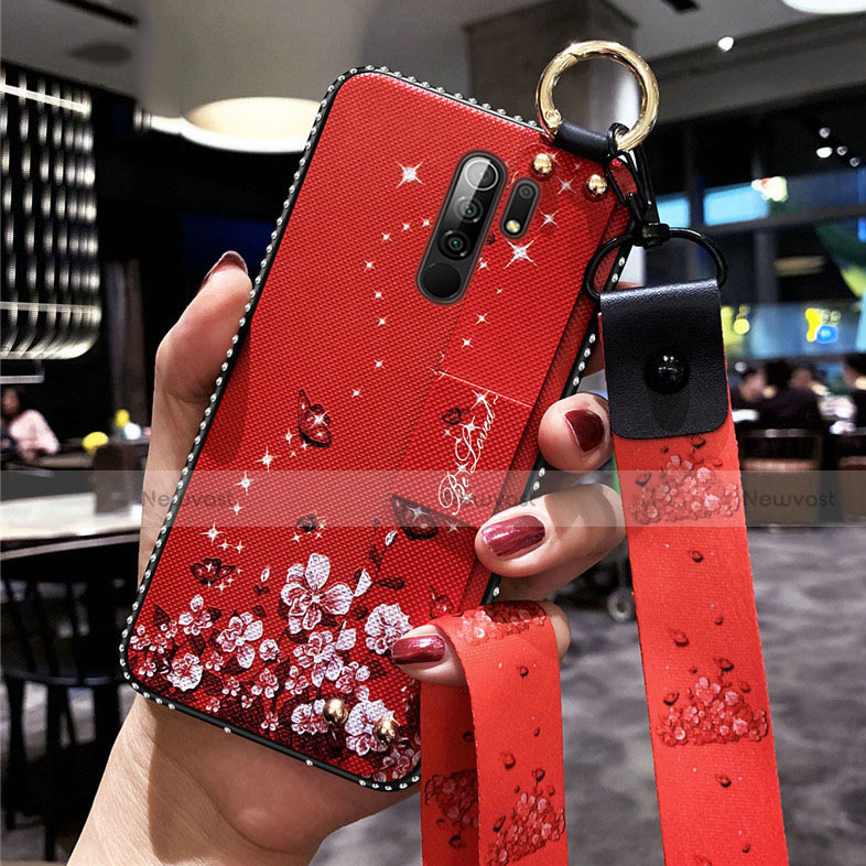 Silicone Candy Rubber Gel Flowers Soft Case Cover for Xiaomi Redmi 9 Prime India Red