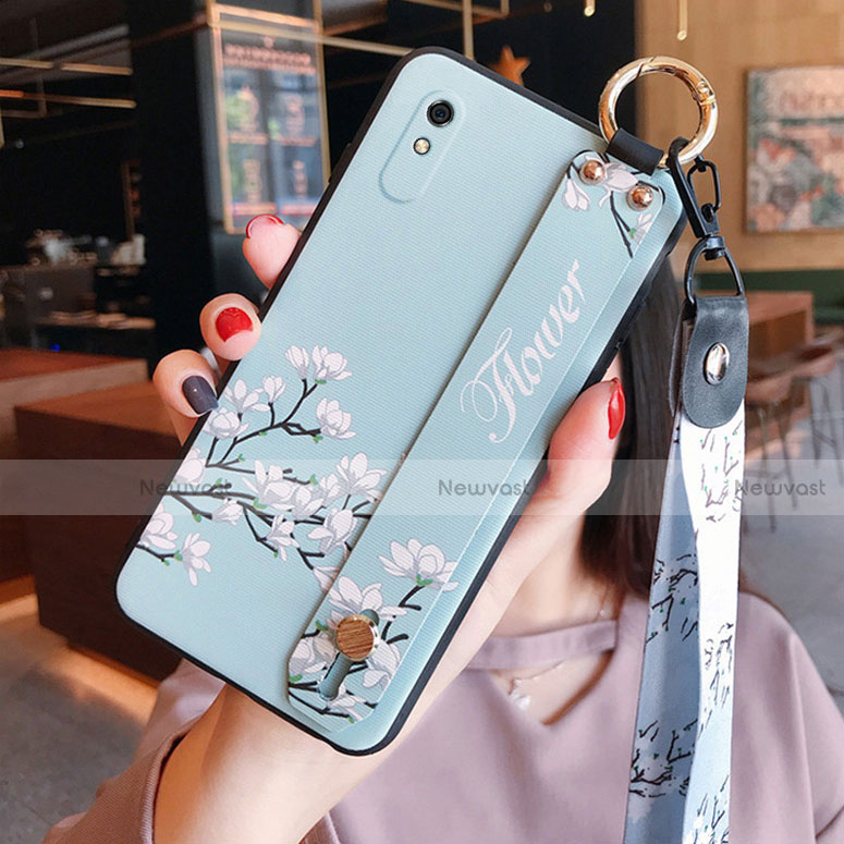 Silicone Candy Rubber Gel Flowers Soft Case Cover for Xiaomi Redmi 9A Mint Blue