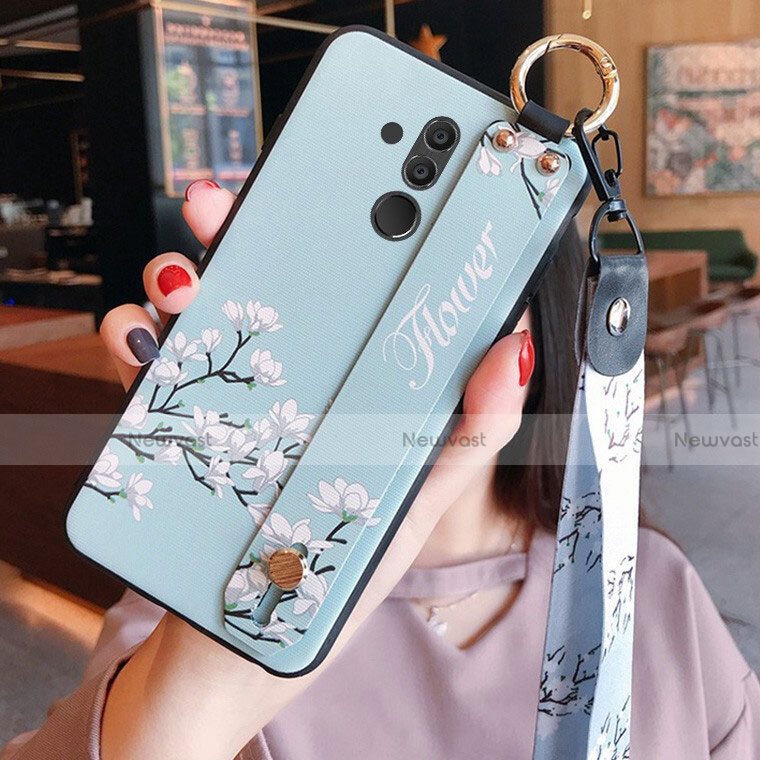 Silicone Candy Rubber Gel Flowers Soft Case Cover H04 for Huawei Mate 20 Lite Sky Blue