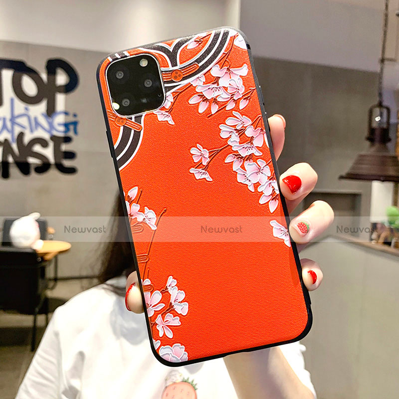 Silicone Candy Rubber Gel Flowers Soft Case Cover H05 for Apple iPhone 11 Pro Orange