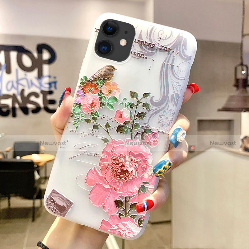 Silicone Candy Rubber Gel Flowers Soft Case Cover H06 for Apple iPhone 11 Pink