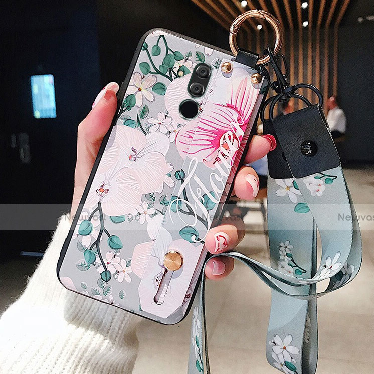 Silicone Candy Rubber Gel Flowers Soft Case Cover H06 for Huawei Mate 20 Lite Cyan