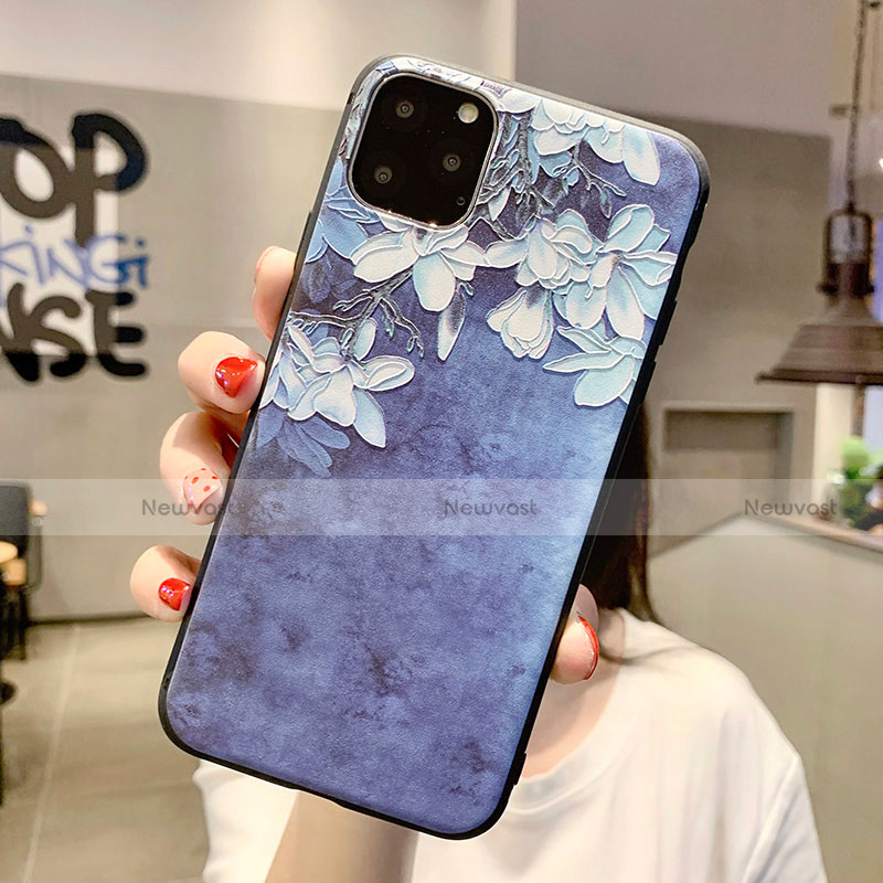 Silicone Candy Rubber Gel Flowers Soft Case Cover H07 for Apple iPhone 11 Pro Blue