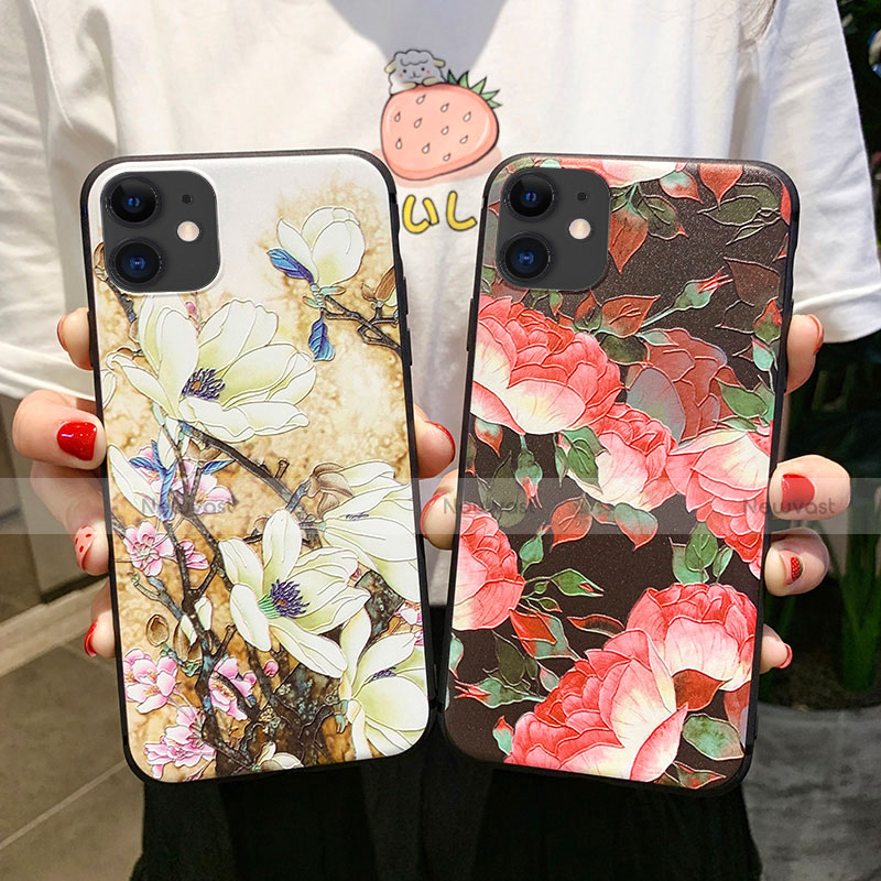 Silicone Candy Rubber Gel Flowers Soft Case Cover H12 for Apple iPhone 11
