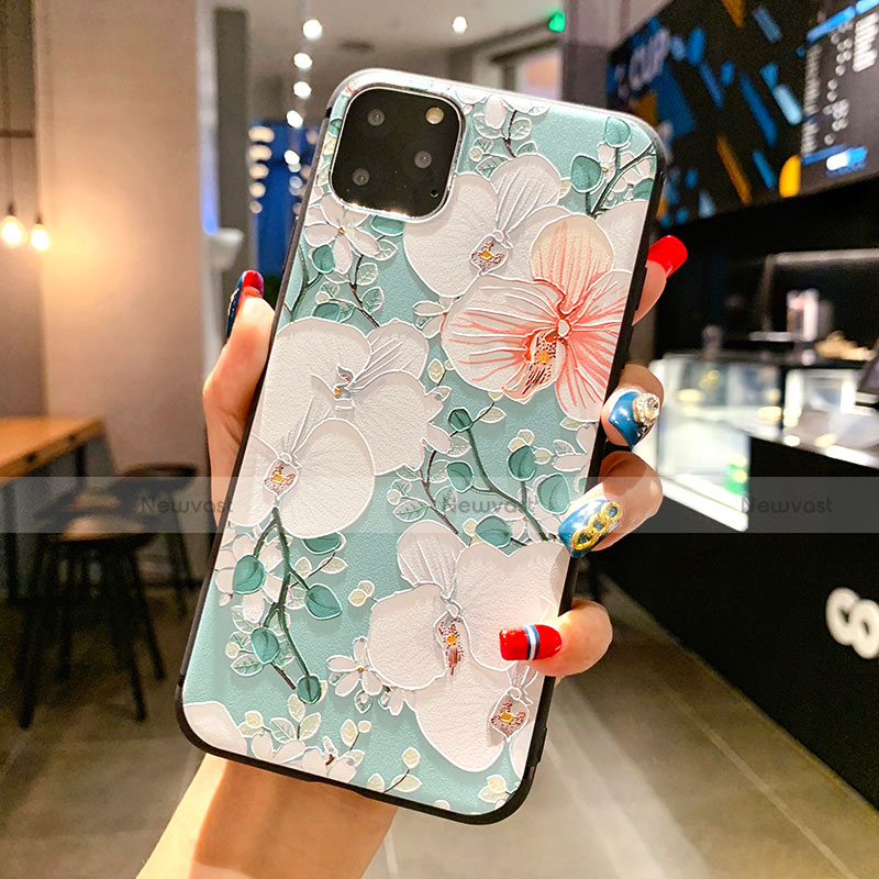 Silicone Candy Rubber Gel Flowers Soft Case Cover H16 for Apple iPhone 11 Pro Max Green