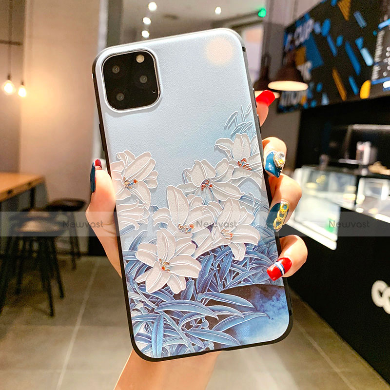 Silicone Candy Rubber Gel Flowers Soft Case Cover H16 for Apple iPhone 11 Pro Sky Blue