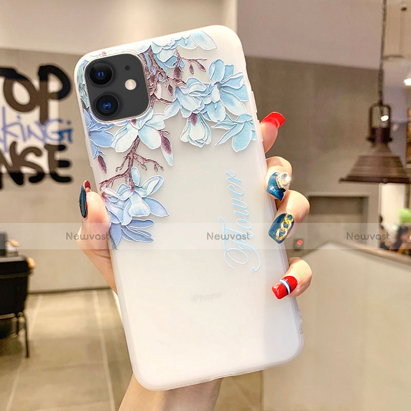 Silicone Candy Rubber Gel Flowers Soft Case Cover H18 for Apple iPhone 11 Sky Blue