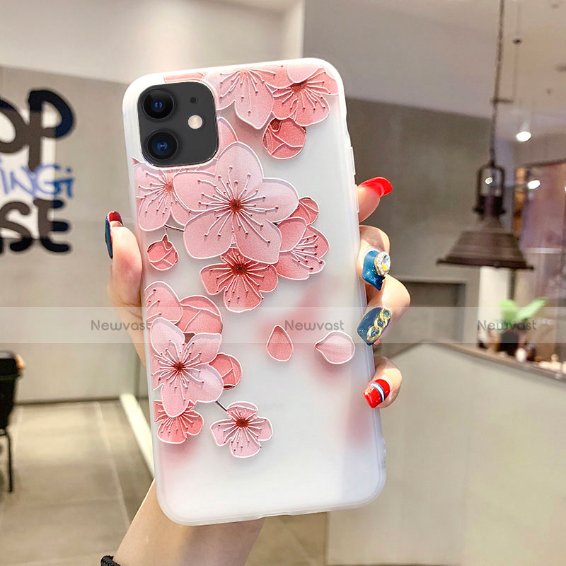 Silicone Candy Rubber Gel Flowers Soft Case Cover H19 for Apple iPhone 11 Pink