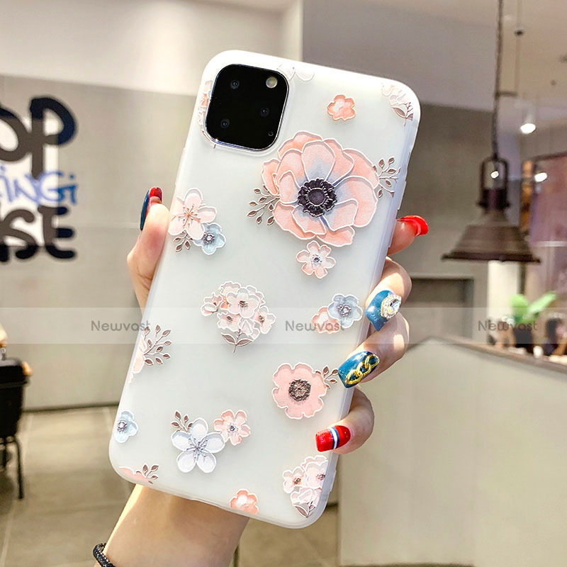 Silicone Candy Rubber Gel Flowers Soft Case Cover H19 for Apple iPhone 11 Pro White