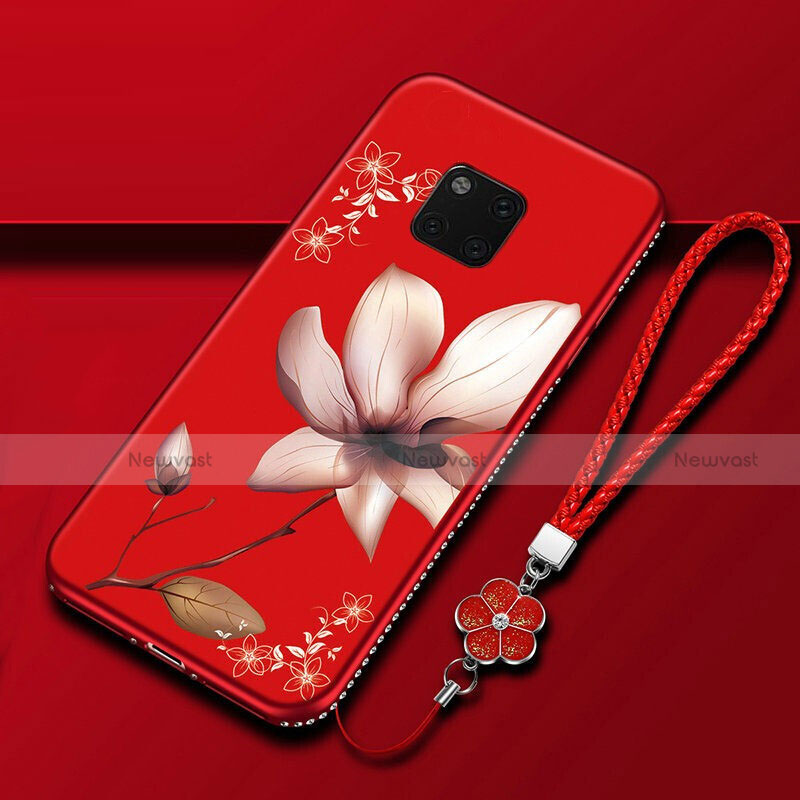 Silicone Candy Rubber Gel Flowers Soft Case Cover K01 for Huawei Mate 20 Pro Red