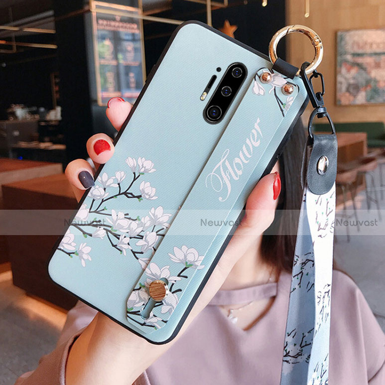 Silicone Candy Rubber Gel Flowers Soft Case Cover K01 for OnePlus 8 Pro Sky Blue