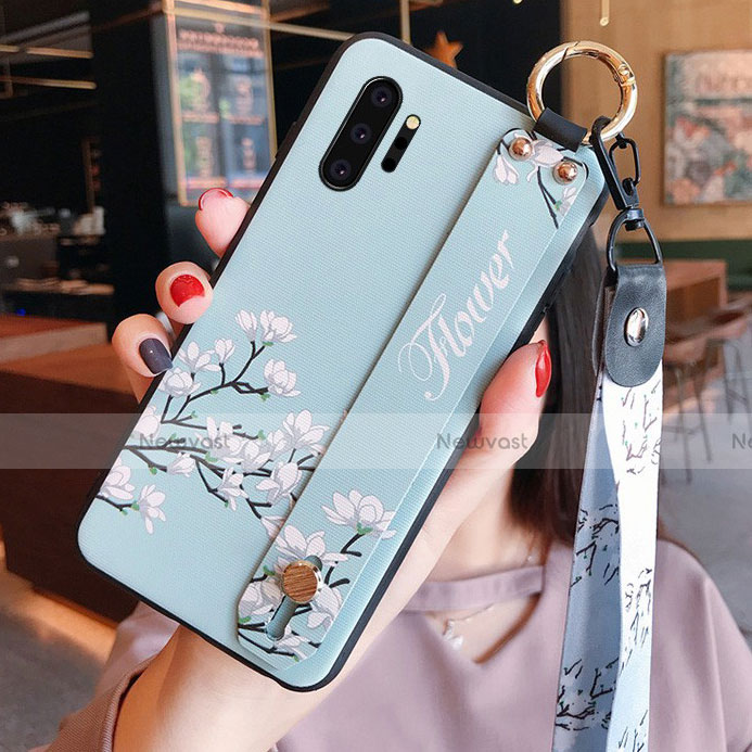 Silicone Candy Rubber Gel Flowers Soft Case Cover K01 for Samsung Galaxy Note 10 Plus 5G Cyan