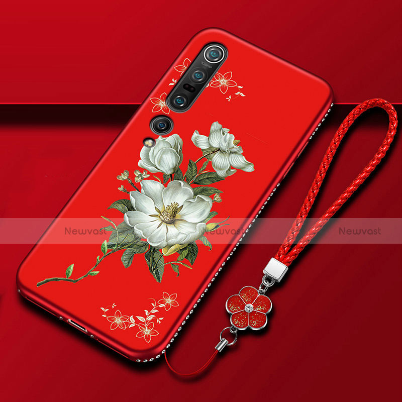 Silicone Candy Rubber Gel Flowers Soft Case Cover K01 for Xiaomi Mi 10 Pro Red