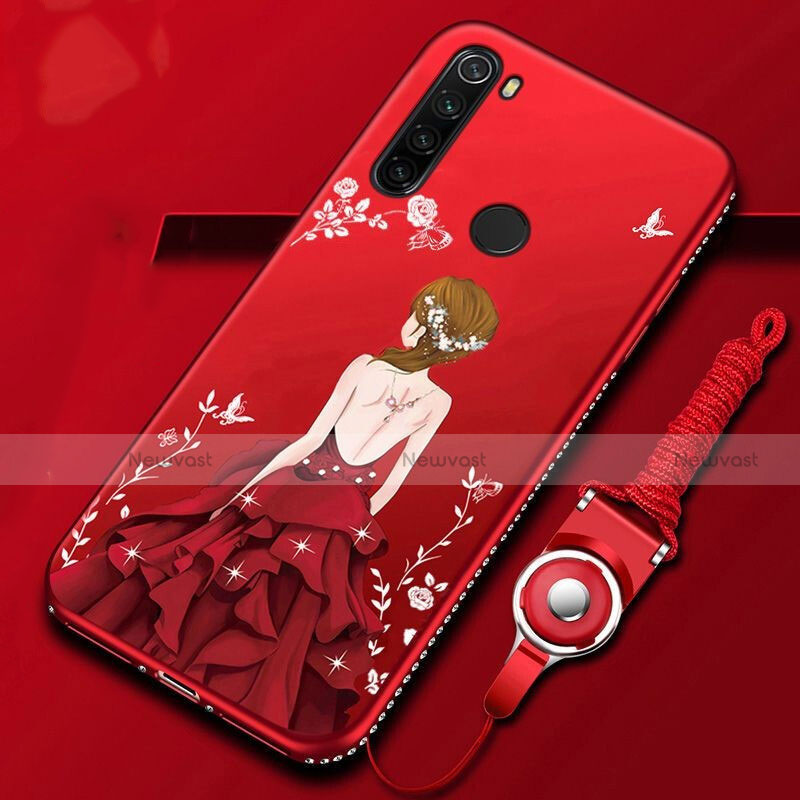 Silicone Candy Rubber Gel Flowers Soft Case Cover K01 for Xiaomi Redmi Note 8 (2021) Red