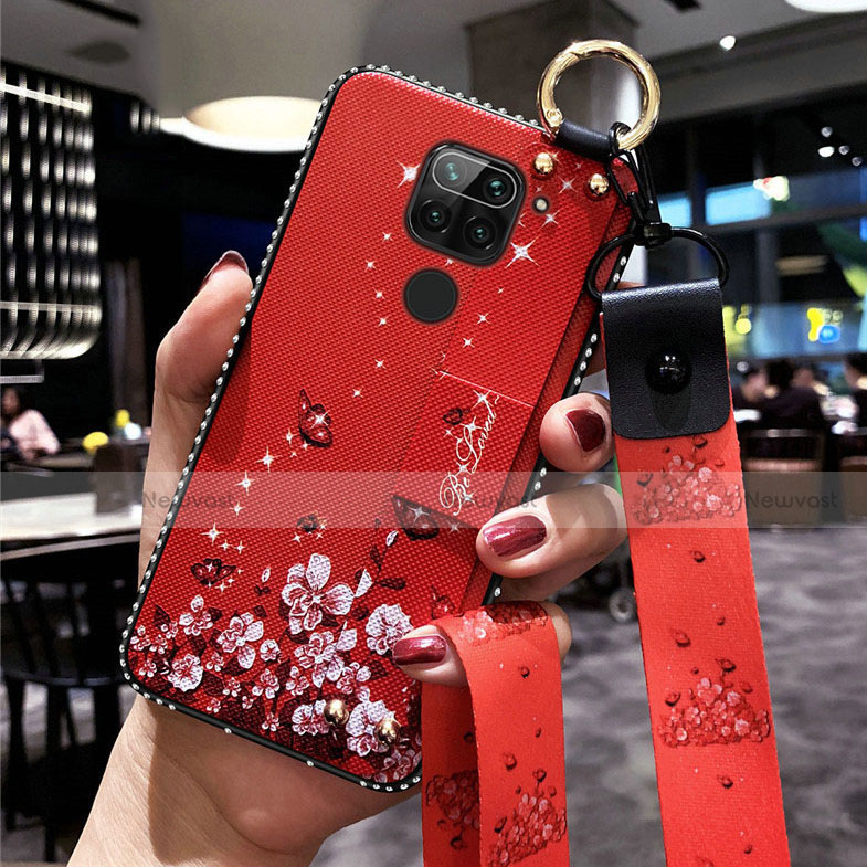 Silicone Candy Rubber Gel Flowers Soft Case Cover K01 for Xiaomi Redmi Note 9 Red