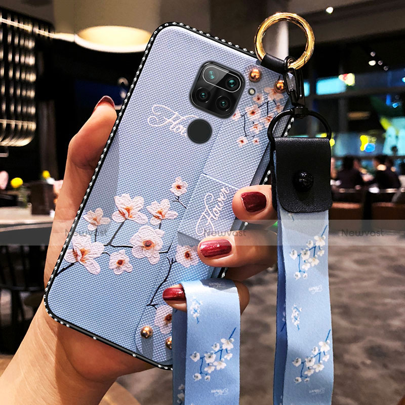 Silicone Candy Rubber Gel Flowers Soft Case Cover K01 for Xiaomi Redmi Note 9 Sky Blue