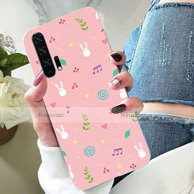 Silicone Candy Rubber Gel Flowers Soft Case Cover K02 for Huawei Honor 20 Pro Pink