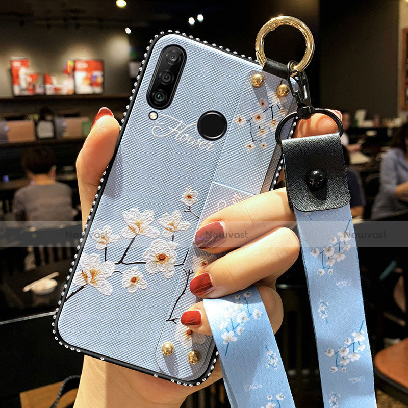 Silicone Candy Rubber Gel Flowers Soft Case Cover K02 for Huawei Honor 20E Sky Blue