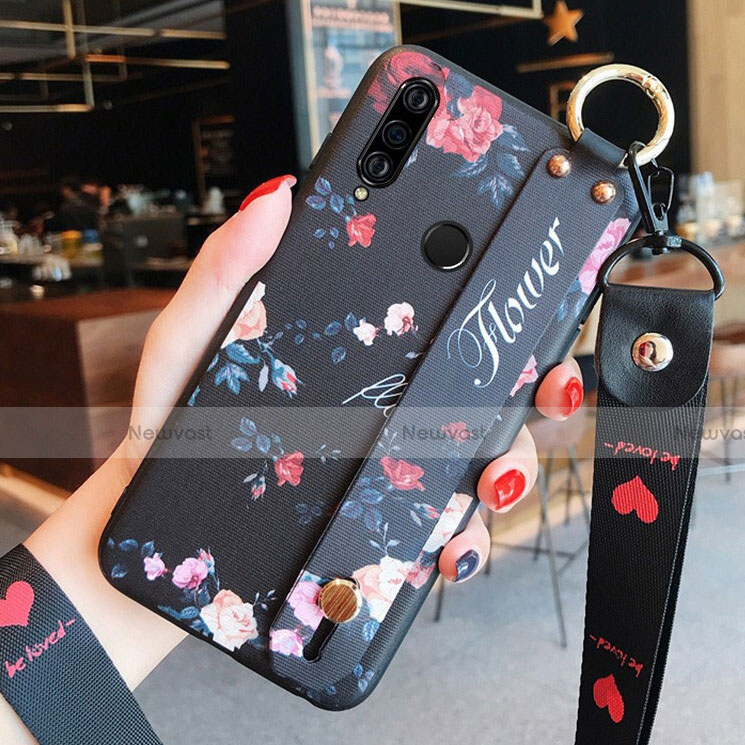 Silicone Candy Rubber Gel Flowers Soft Case Cover K02 for Huawei P30 Lite New Edition Black