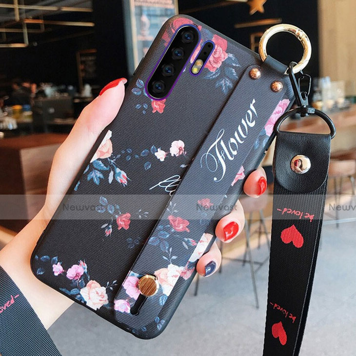 Silicone Candy Rubber Gel Flowers Soft Case Cover K02 for Huawei P30 Pro Black