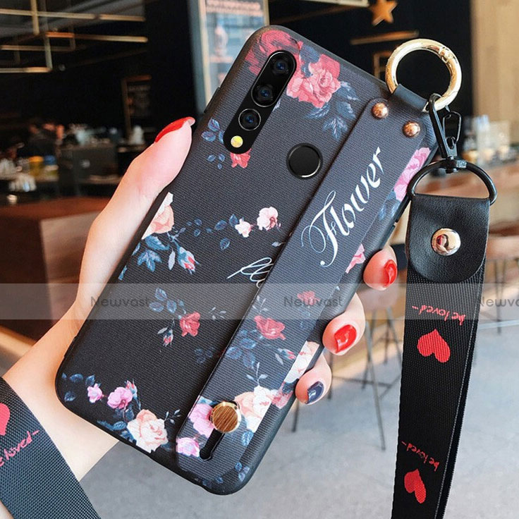 Silicone Candy Rubber Gel Flowers Soft Case Cover K03 for Huawei Honor 20E Black